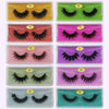 A set of ten pairs of premium mink false eyelashes displayed in various shades of black, brown, pink, and green.