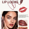 A woman applies a brown lip liner pencil to her lips, demonstrating versatile lip looks.