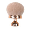 A large, fluffy, beige makeup brush with a gold-toned handle.
