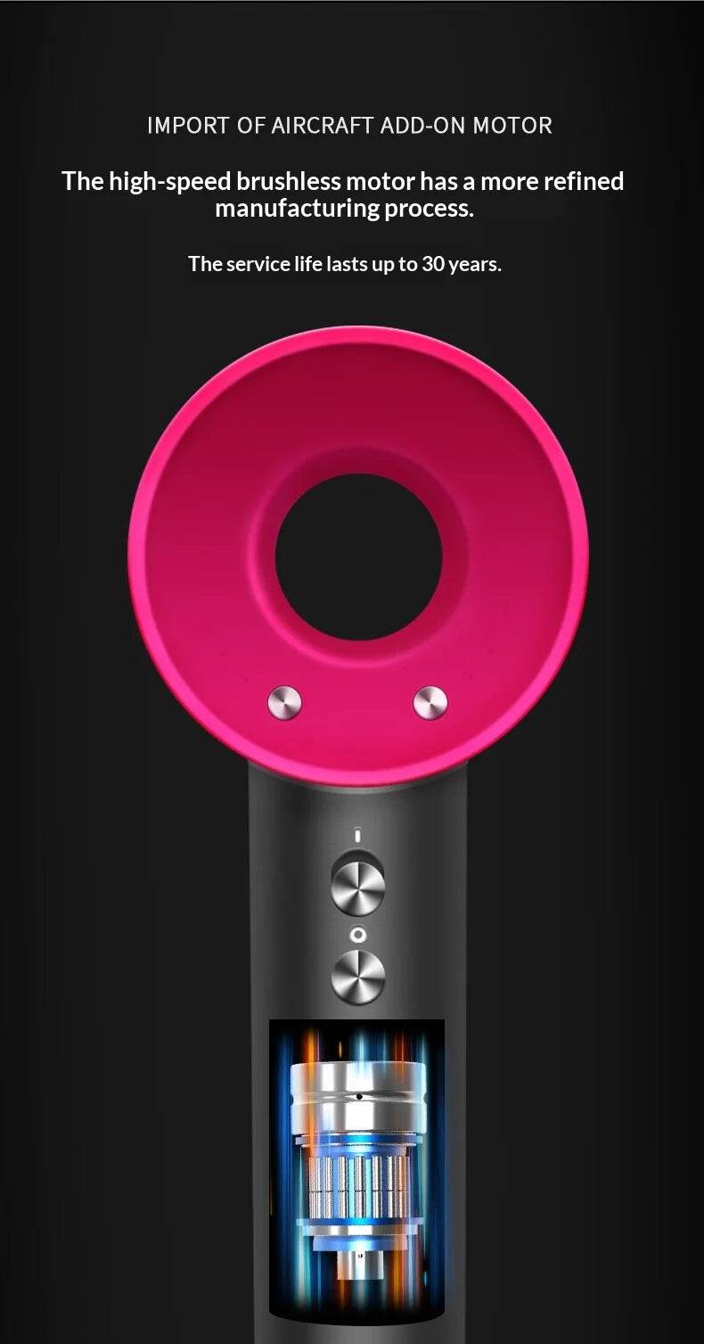 A close-up view of a pink and silver brushless motor component for an aircraft add-on motor.