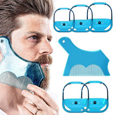 Un hombre usa un kit para dar forma a su barba con múltiples plantillas.