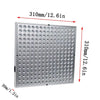 Panel de fototerapia LED plateado con una rejilla de emisores circulares pequeños, de 310mm x 310mm.