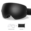 Black sports goggles shown with an inside optical frame and a separate glasses bag