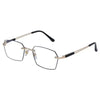 A pair of gold-rimmed photochromic reading glasses with dark arms and clear lenses.