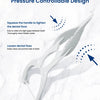 A white dental floss pick is shown demonstrating pressure-controllable design for tightening and loosening dental floss.