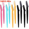 A set of 10 pieces of eyebrow trimmers in various colors including pink, blue, and yellow.