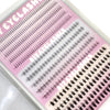 A close-up of DIY Wispy Extension Eyelashes showing various lash styles and lengths on a pink background.