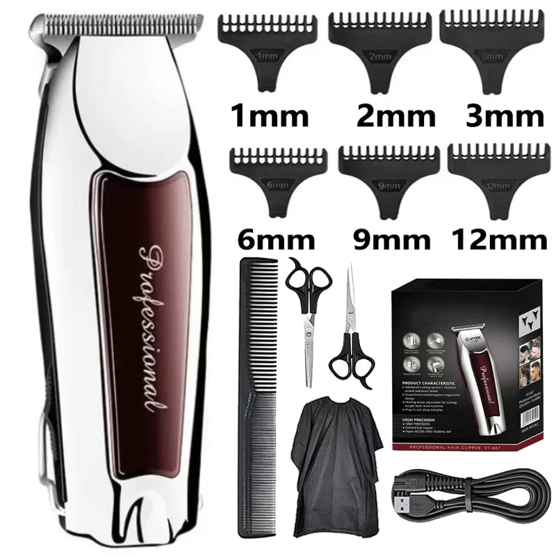 A set of professional electric hair trimmers with various guard sizes from 1mm to 12mm, shown in black and white.