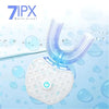 A clear ultrasonic electric toothbrush head and charging base are shown surrounded by water droplets.