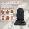 Black multi functional massage cushion shown in a car seat context with various massage features illustrated.