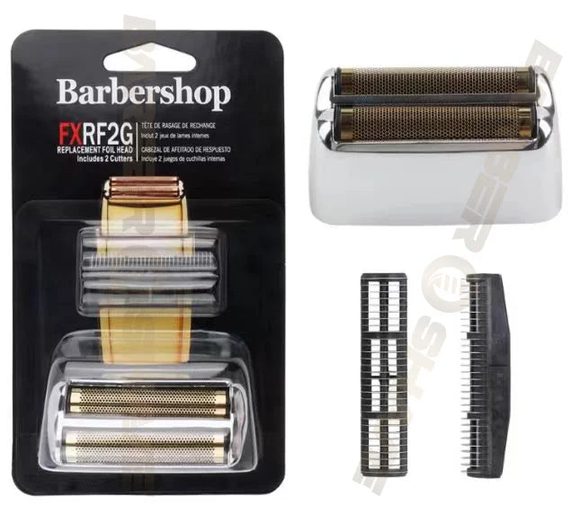 Pack of replacement foil heads for a barbershop shaver, including two full blades and one spare.