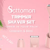 Pink Settomon trimmer shaver set with accessories shown against a pink background.