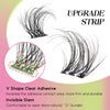 Upgrade strip for eyelash extensions showing a V shape clear adhesive and invisible stem.