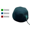 A black light therapy cap with three color options indicating 15, 30, and 45 minutes treatment times.