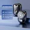 A black mini electric rechargeable travel shaver with an LED digital display and Type-C charging port.