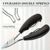 A pair of black-handled double springs for nail clipping, showing the long lasting feature.