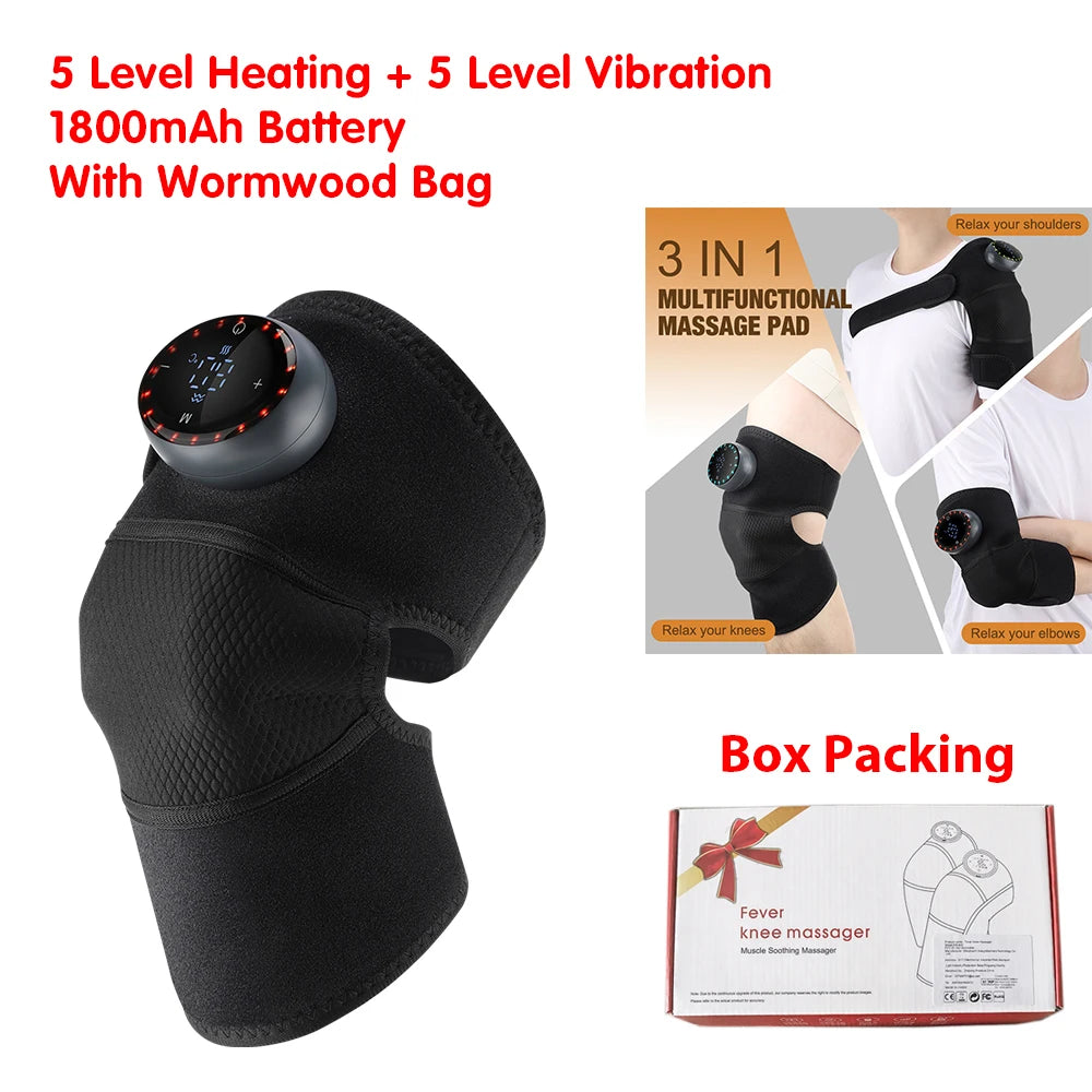 Schwarzes multifunktionales Massagepad mit Heiz- und Vibrationsfunktionen neben seiner Verpackung