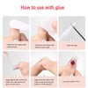 Instrucciones para usar pegamento en uñas postizas: pasos para pulir, limpiar, abrir el pegamento, aplicar y presionar.