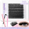 Un paquet de 80 clusters Queenicelash pour extensions de cils DIY, montrant les cils individuels et un look final.