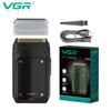 VGR professional electric shaver in black with silver accents and charging cable