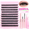 A set of 200 artificial black eyelash extensions with a bond and seal kit for DIY use.