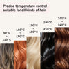A display of various hair colors and textures demonstrating precise temperature control for styling.