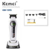 A white Kemei KM-1595 professional rechargeable hair clipper and trimmer set with a black cord.