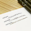 A set of ultra-fine liquid eyebrow pens in grey, beige, and brown are shown on a white paper.