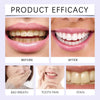 Before and after images showing the effect of natural teeth whitening strips on teeth, breath, and staining.