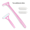 Aplicador de loción rosa con dos rodillos adicionales mostrados junto a la herramienta principal