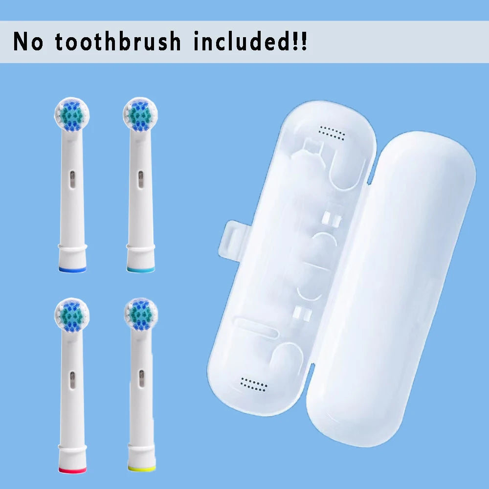 White electric rotary toothbrush and replacement heads shown in various angles against a blue background.