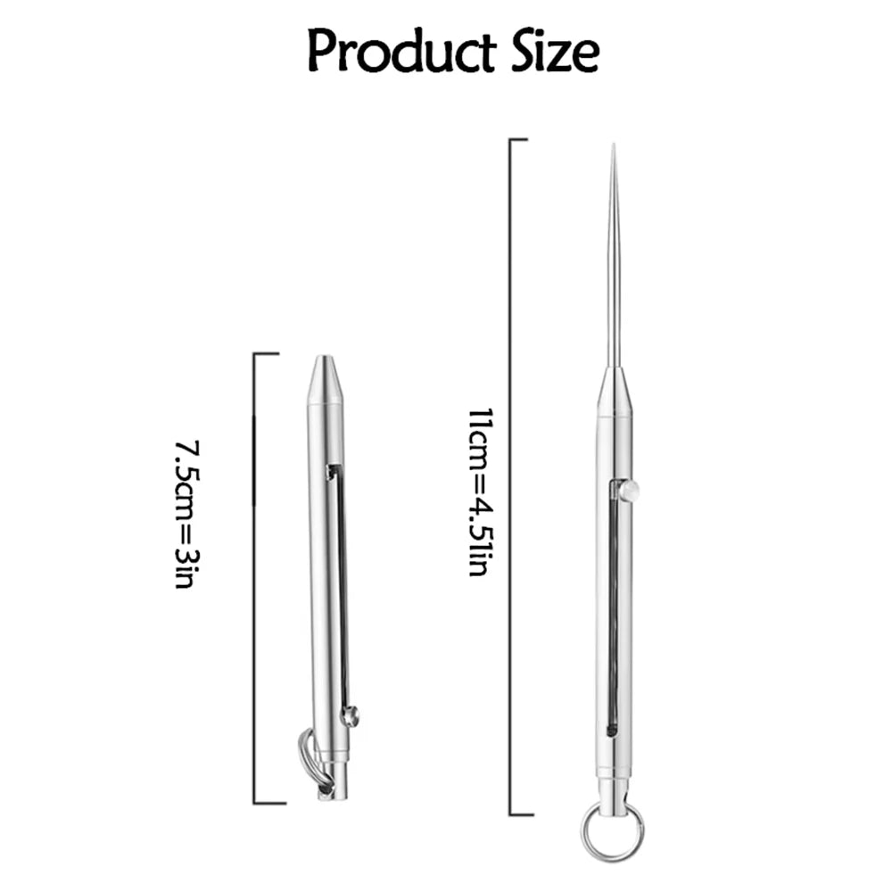 A titanium keychain toothpick set shown in a vertical view with dimensions 7.5cm by 11cm.