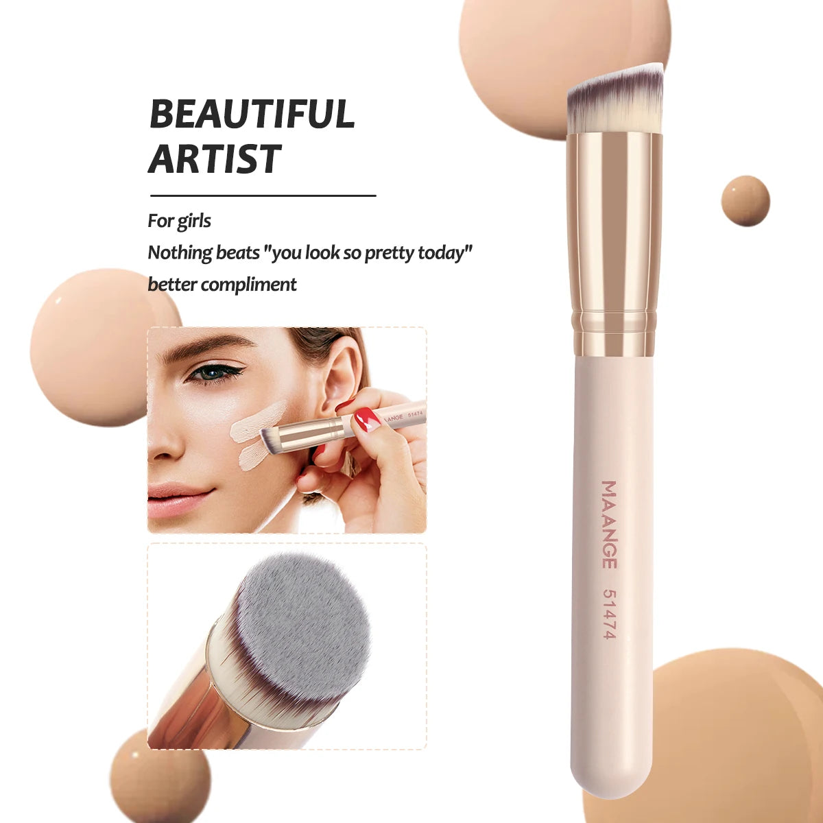 A set of beautiful makeup brushes including a large powder brush and other tools for applying cosmetics.