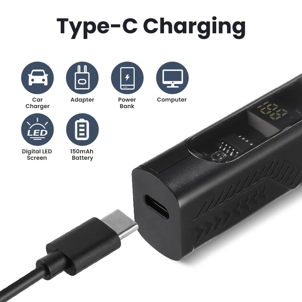 A black Type-C charging cable connected to a portable electric nose and ear hair trimmer.