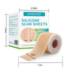 A roll of silicone scar sheets is shown next to its packaging box.