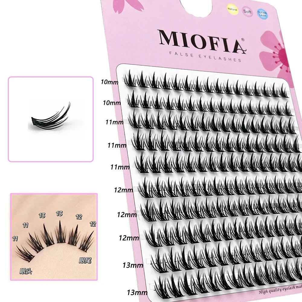 A package of Miofia false eyelashes showing various lash lengths and styles.