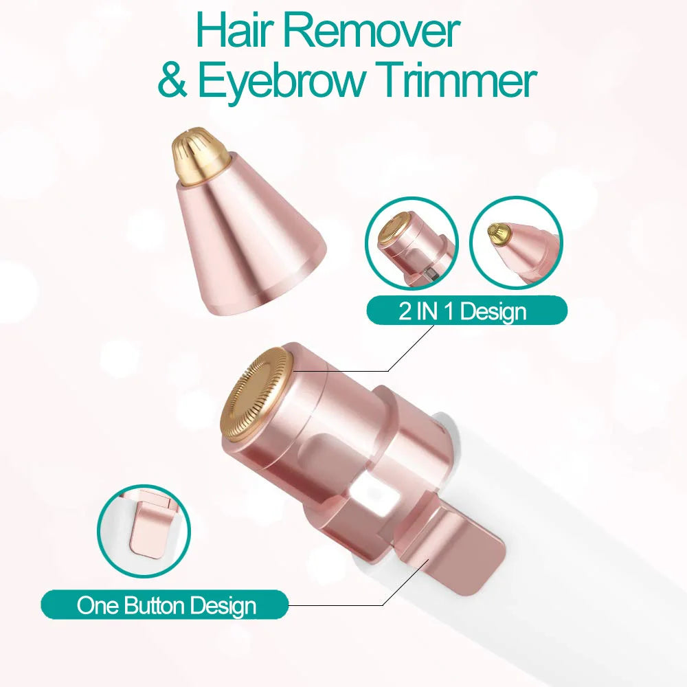 Removedor de cabello y cejas eléctrico rosa de dos en uno con un solo botón.