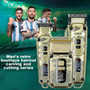 A set of men's retro boutique haircut carving and cutting series electric hair trimmers in gold finish.
