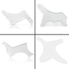 A set of clear plastic beard shaping and styling tools including various combs and guides for professional grooming.