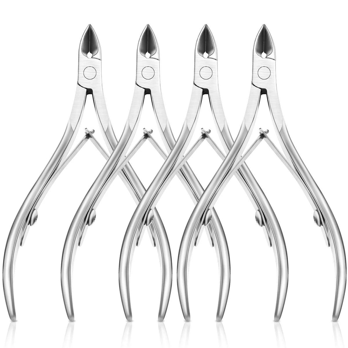 A set of professional stainless steel cuticle nail nippers.