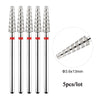 A set of five diamond nail drill bits with a silver and black checkered design shown vertically.