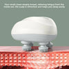 A white electric handheld scalp massager is shown above a magnified view of skin and hair follicles.