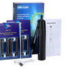 A box and brush heads for a rechargeable electric toothbrush, along with an instruction manual and charging cable.