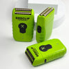 A bright lime green professional double foil electric shaver trimmer shown in various orientations.
