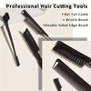 Eine Sammlung professioneller Haarschneidewerkzeuge, darunter ein Rattenzunge, eine Borstenbürste und eine doppelseitige Klin