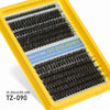 A yellow plastic box containing a set of black DIY eyelashes labeled TZ-090