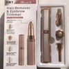 A set of 4-in-1 hair remover and eyebrow trimmer tools in a white case, showing various tips and trimming heads.