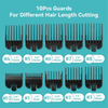 A set of ten replacement clipper guards for different hair lengths, numbered 4 through 8 and 1/2 through 3.
