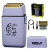 A purple electric shaver and grooming kit labeled BRDCLIP PROFESSIONAL shown with accessories and packaging.