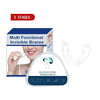 A box and a clear silicone dental alignment trainer for invisible braces, shown in three stages.